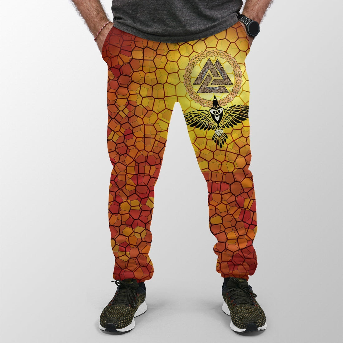 Viking Jogger (Women's/Men's) Raven Of Odin and Drakkar On Fire On Vignette Gold Valknut RLT12