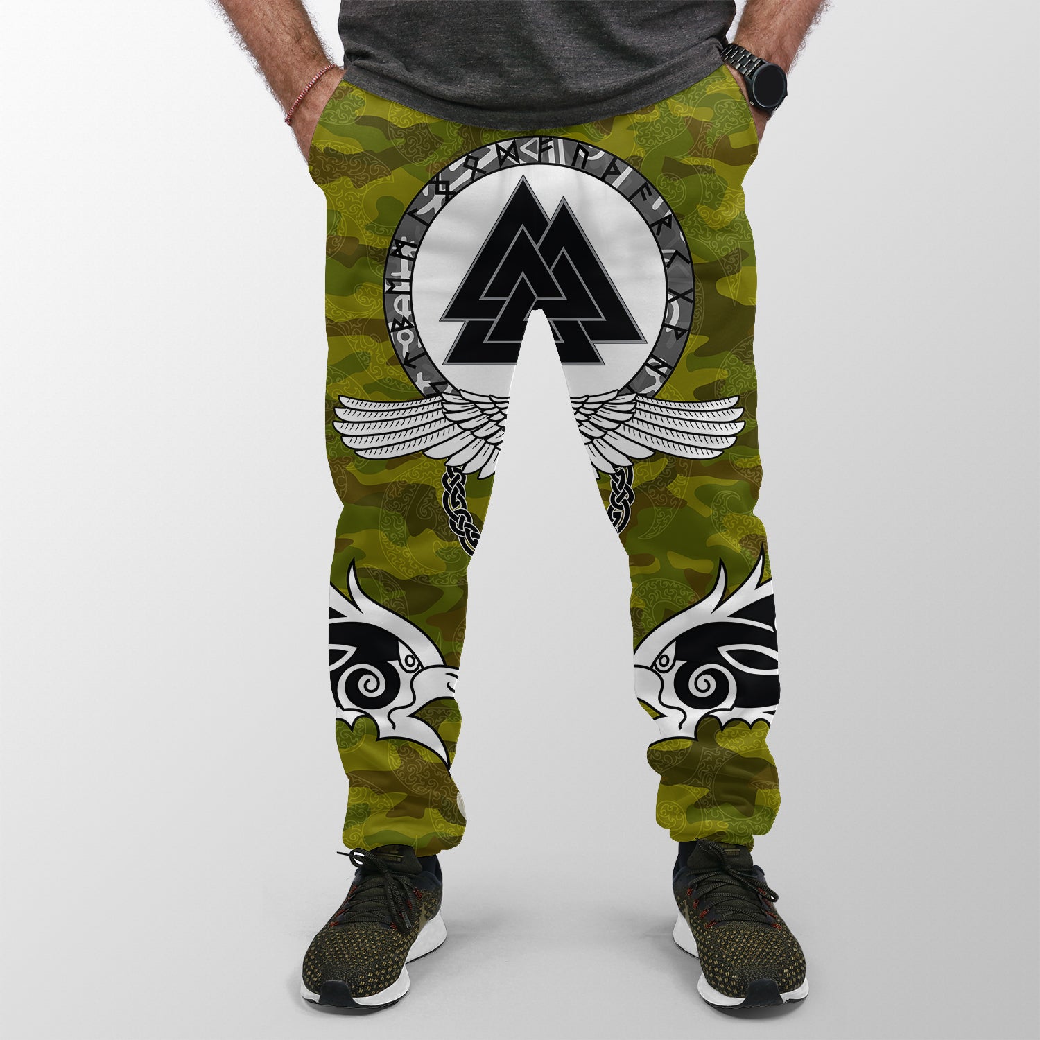 Viking Jogger (Women's/Men's) Raven Of Odin and Symbol Viking On Camo Background RLT12