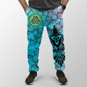 Viking Jogger (Women's/Men's) Raven Of Odin and Drakkar On Fire On Vignette Cyan Valknut RLT12