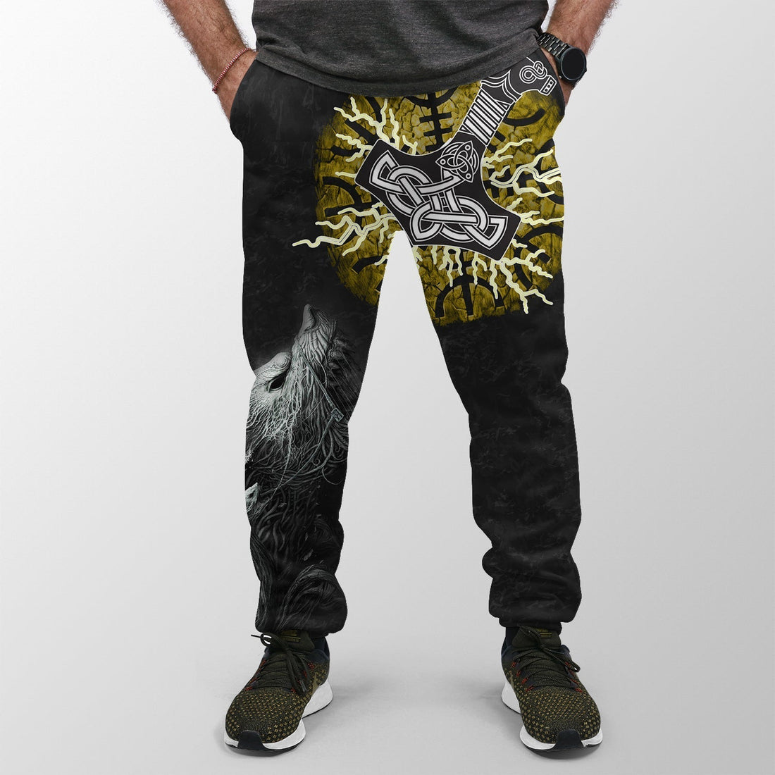 Viking Jogger (Women's/Men's) Fenrir Fight Mjolnir Of Thor On Helm Of Awe RLT12