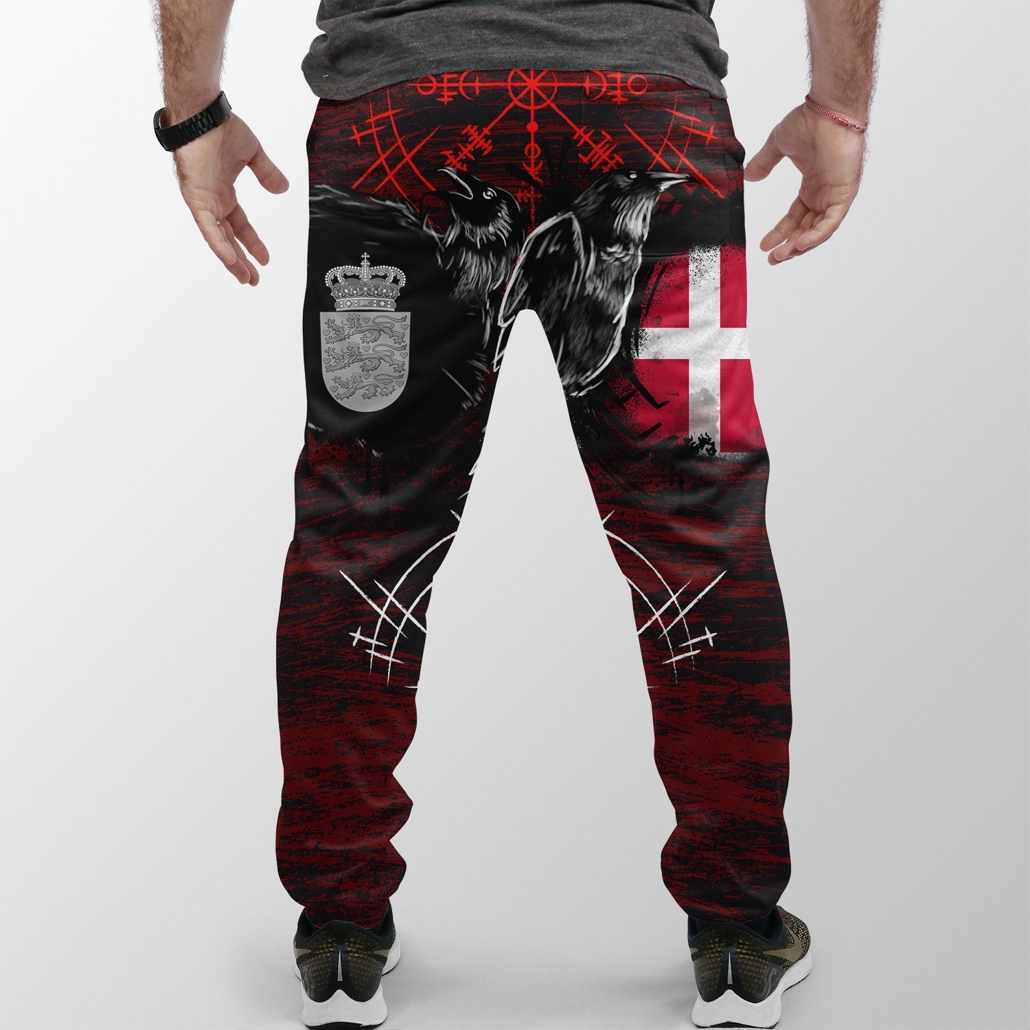 Viking Jogger (Women's/Men's) Denmark Raven Of Odin and Symbol Viking On Blood Background RLT12