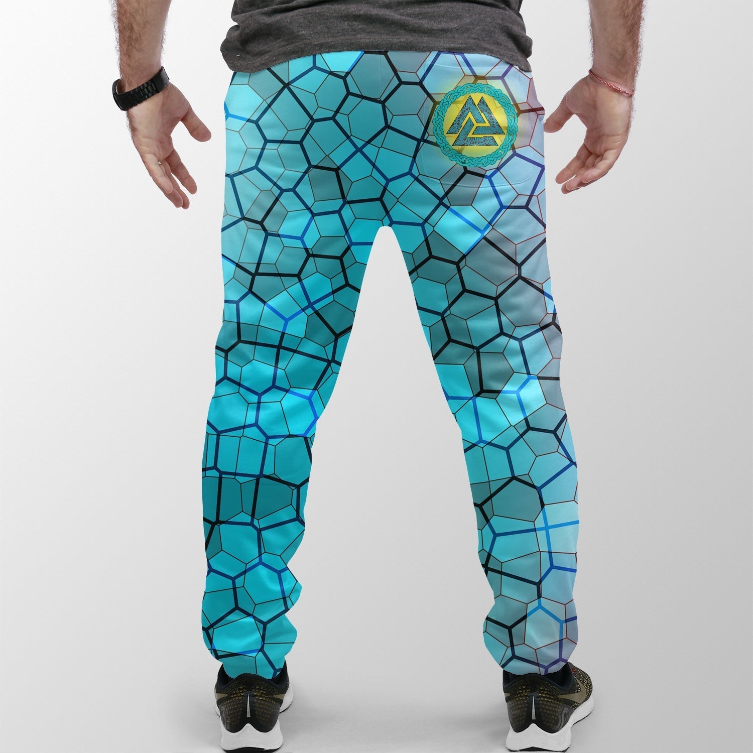 Viking Jogger (Women's/Men's) Raven Of Odin and Drakkar On Fire On Vignette Cyan Valknut RLT12
