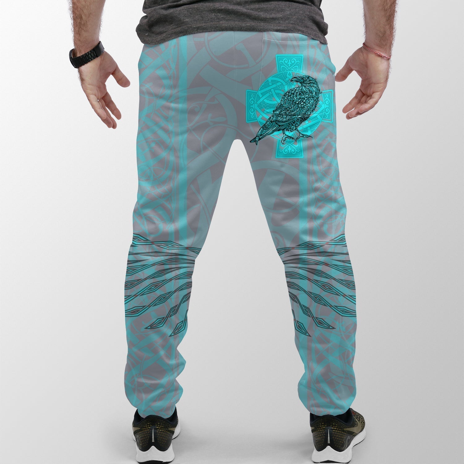 Viking Jogger (Women's/Men's) Odin's Celtic Raven Scandinavian Tattoo Style Cyan RLT12