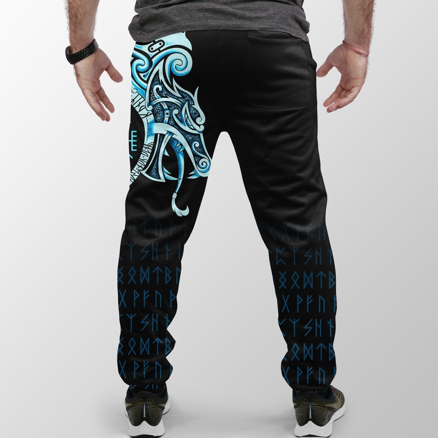 Viking Jogger (Women's/Men's), Fenrir Raven and Vegvisir Tattoo Cyan RLT12