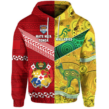 Custom Mate Maa Tonga Ngatu And Australia Wallabies Aboriginal Hoodie Rugby Together LT8