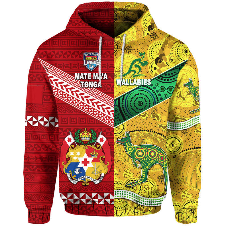 Custom Mate Maa Tonga Ngatu And Australia Wallabies Aboriginal Hoodie Rugby Together LT8