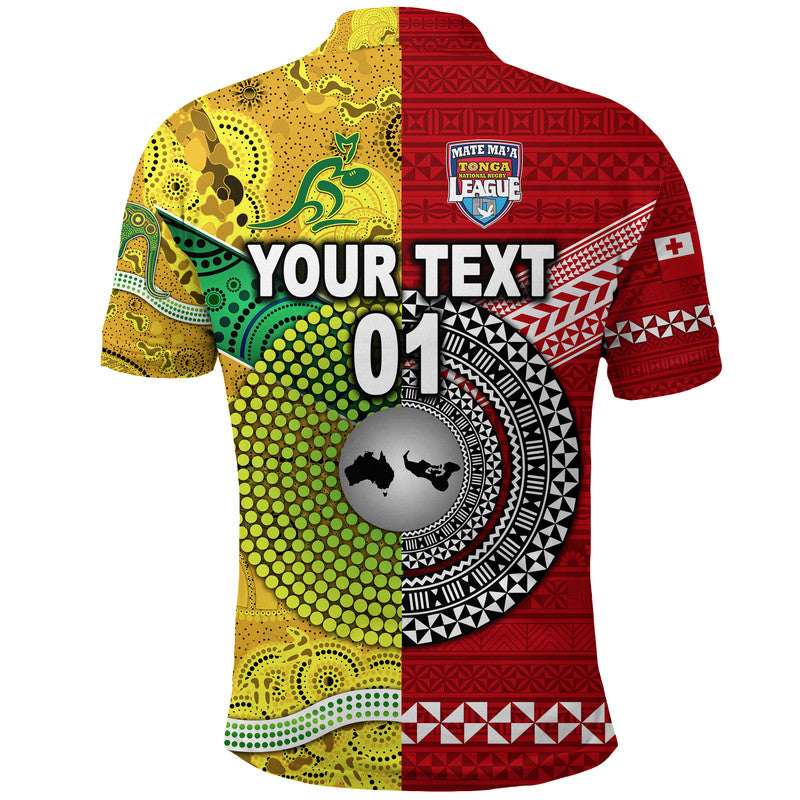 Custom Mate Maa Tonga Ngatu And Australia Wallabies Aboriginal Polo Shirt Rugby Together LT8