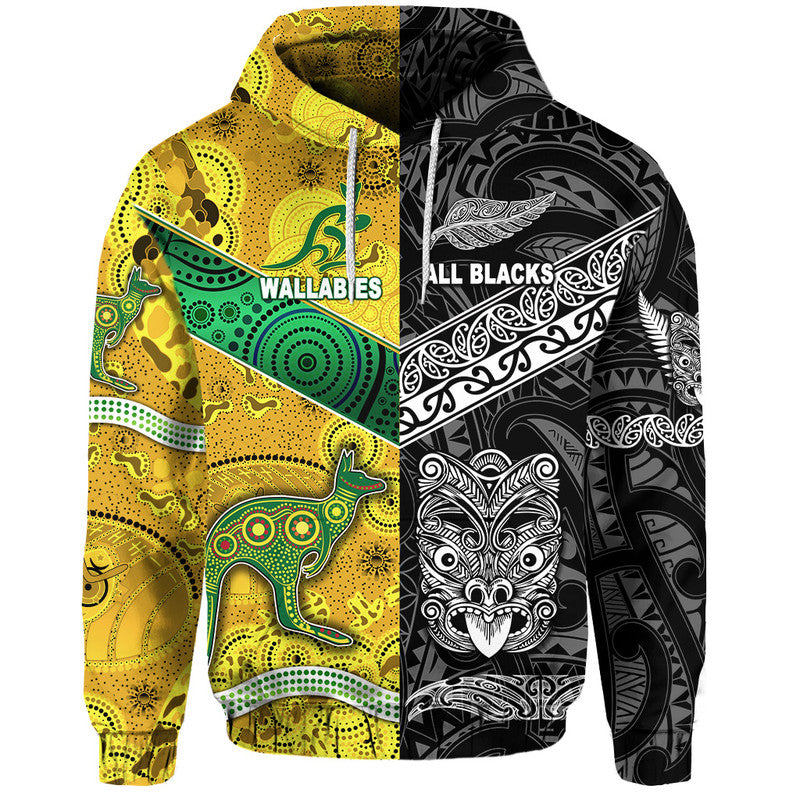 Custom New Zealand Maori All Black And Australia Wallabies Aboriginal Hoodie Rugby Together LT8