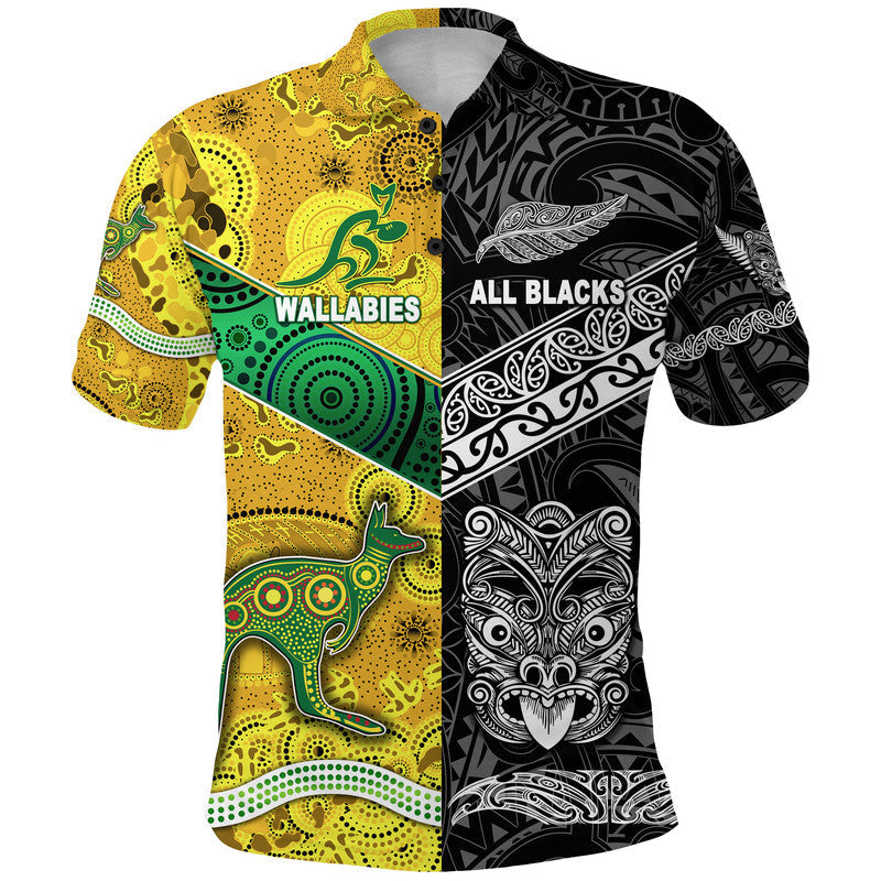 Custom New Zealand Maori All Black And Australia Wallabies Aboriginal Polo Shirt Rugby Together LT8