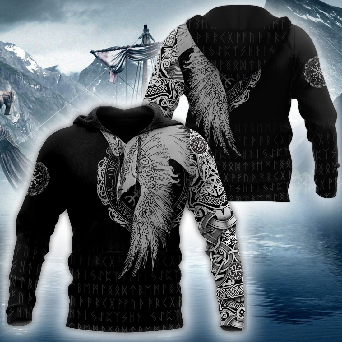 Viking Clothing Viking Raven Tattoo Hoodie RLT12