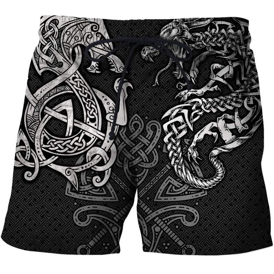 Viking Clothing Viking Wolf and Dragon Tattoo Shorts RLT12