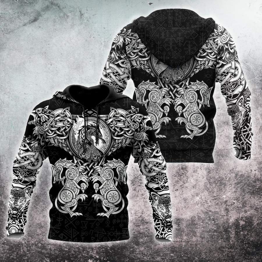 Viking Clothing All Over Printed Viking Wolf Hoodie RLT12
