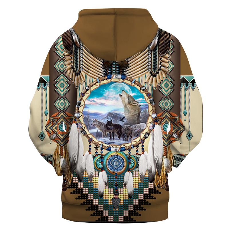 Wofl Dreamcatcher Brown Native American Hoodie LT10