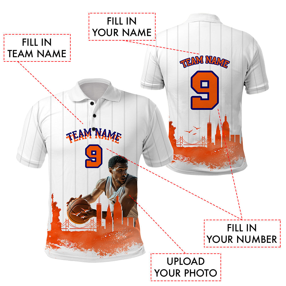 Custom Photo Orange NYC Skyline Polo Shirt CTM03