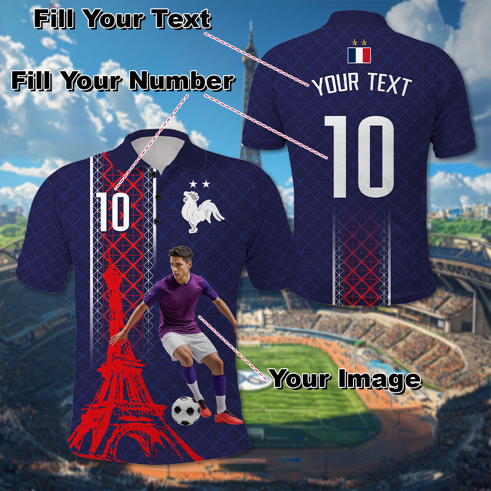 Custom Photo Midnight Navy Football Polo Shirt Paris Architectural Heritage Style CTM03