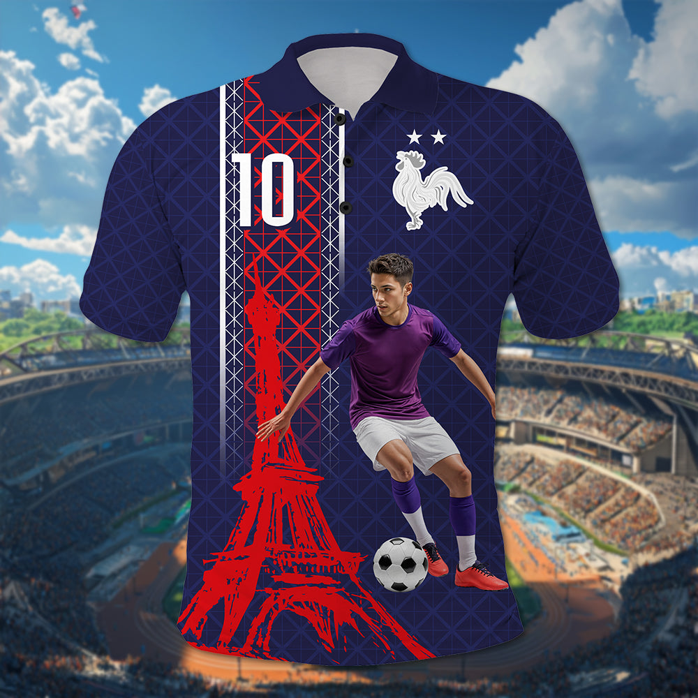 Custom Photo Midnight Navy Football Polo Shirt Paris Architectural Heritage Style CTM03