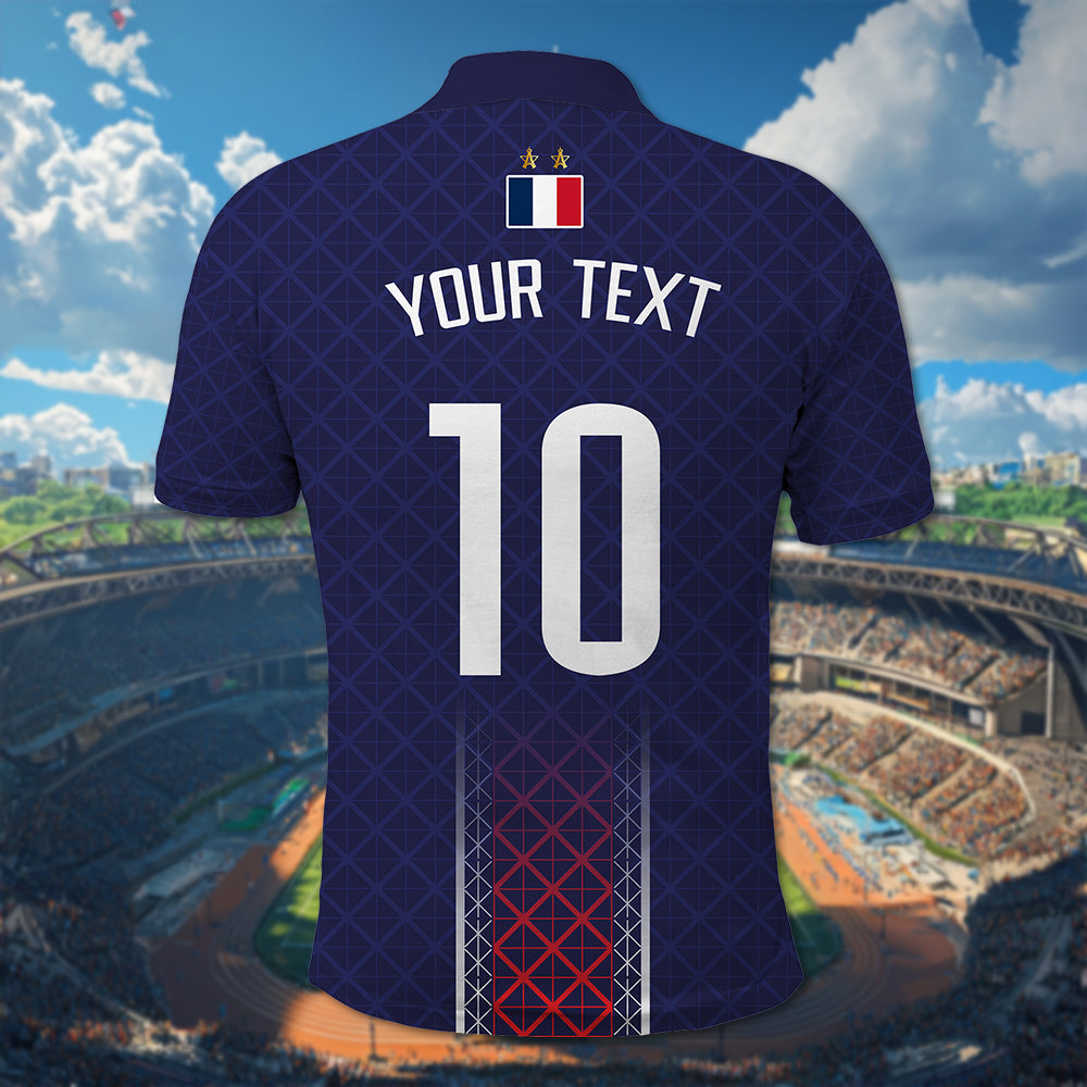 Custom Photo Midnight Navy Football Polo Shirt Paris Architectural Heritage Style CTM03
