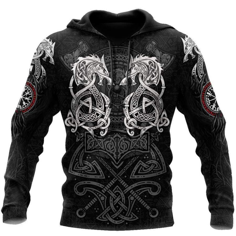 Viking Clothing White Fenrir Viking Wolf Tattoo Hoodie RLT12