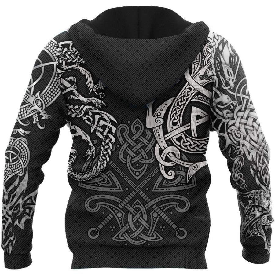 Viking Clothing Viking Wolf and Dragon Tattoo Hoodie RLT12