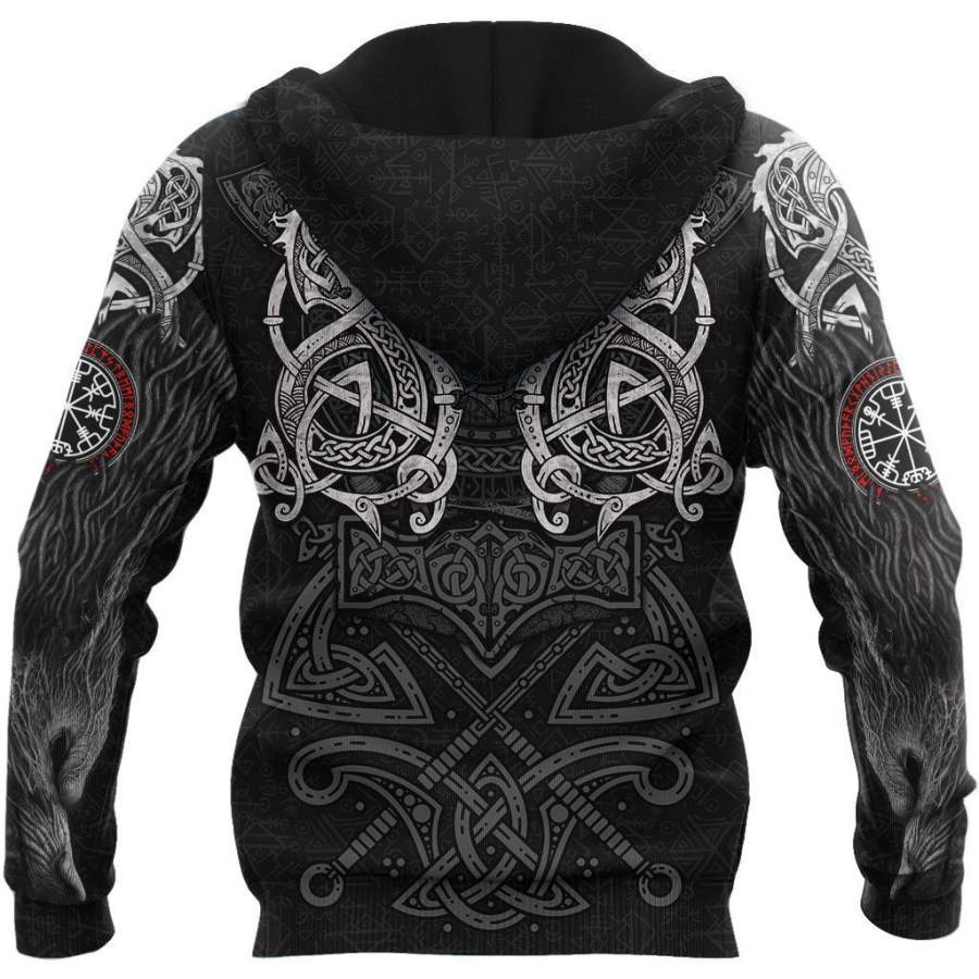 Viking Clothing White Fenrir Viking Wolf Tattoo Hoodie RLT12
