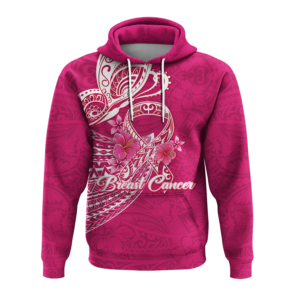 Custom Personalised Breast Cancer Pink Ribbon Butterfly Polynesian Pink Version Hoodie LT12