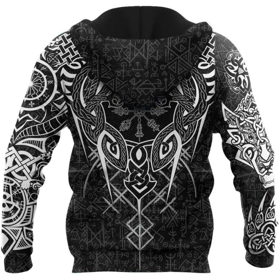 Viking Clothing Fenrir and Nidhogg Viking Tattoo Hoodie RLT12