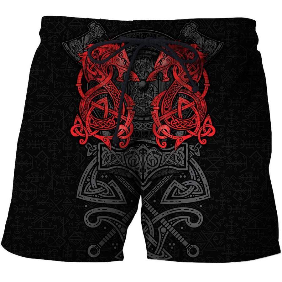 Viking Clothing Red Fenrir Viking Wolf Tattoo Shorts RLT12