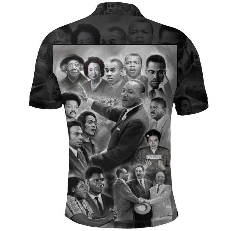 Civil Rights Leaders Polo Shirt Black White Vintage Style LT8