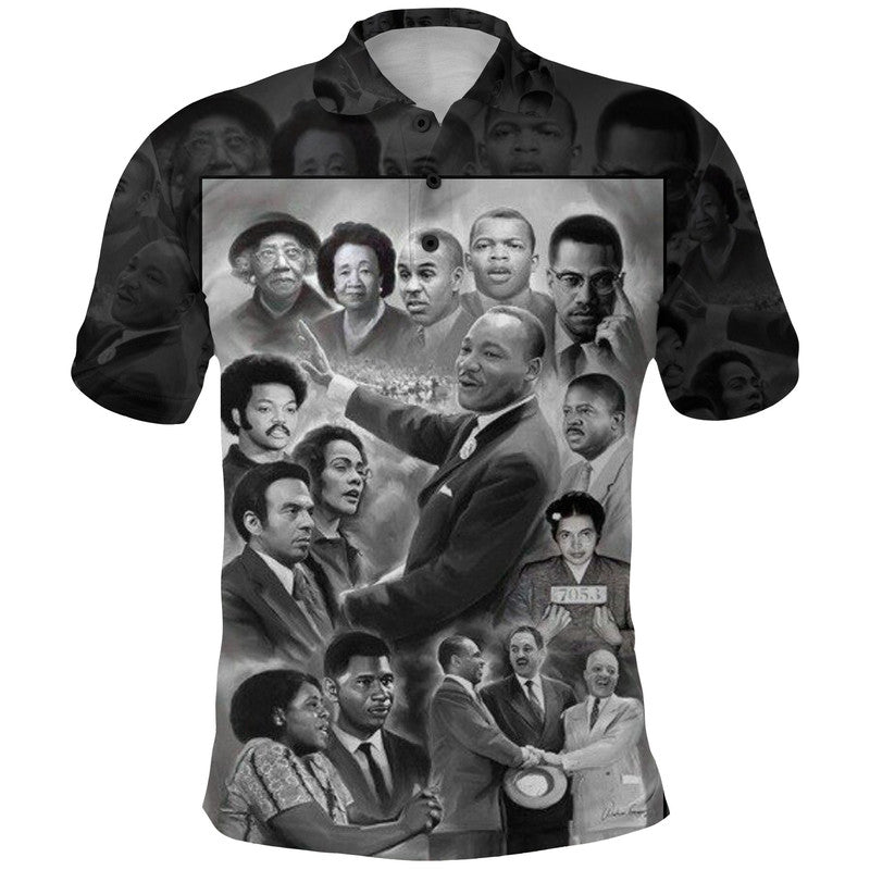 Civil Rights Leaders Polo Shirt Black White Vintage Style LT8