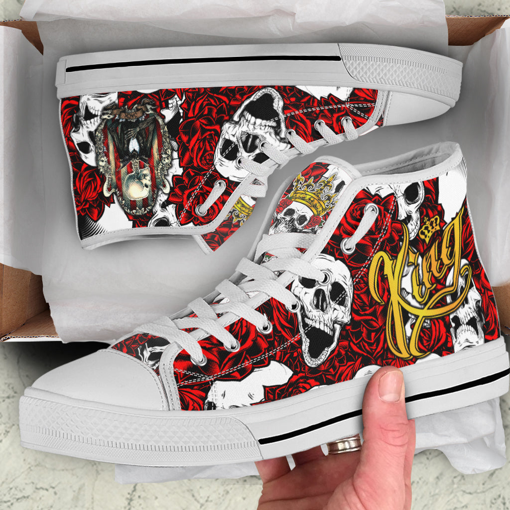 (Custom Personalised) Skull Rose King - Death Cannot Divide Us High Top Canvas Shoes - LT2