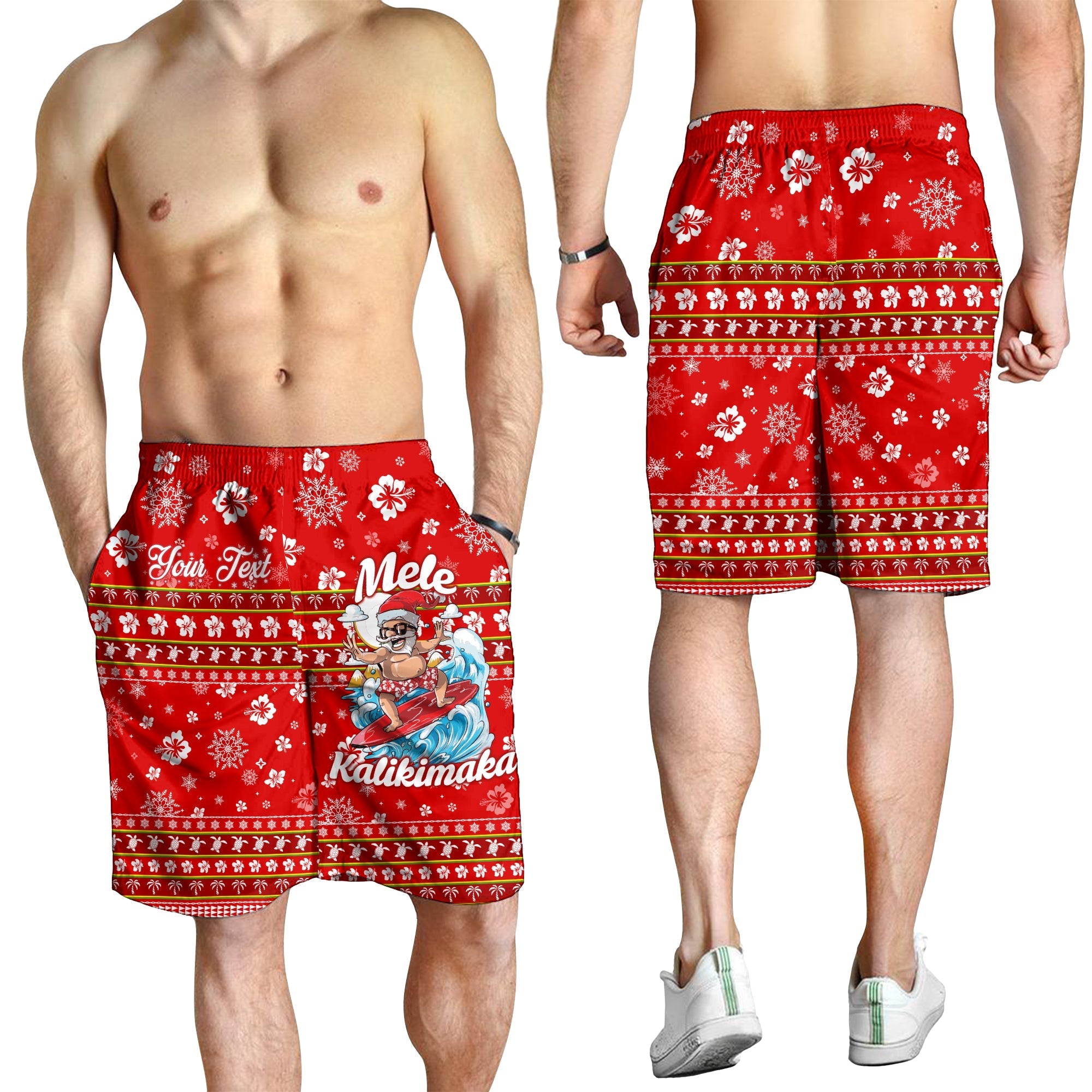 Custom Personalised Hawaii Christmas Santas Surf Mele Kalikimaka Men Short LT2