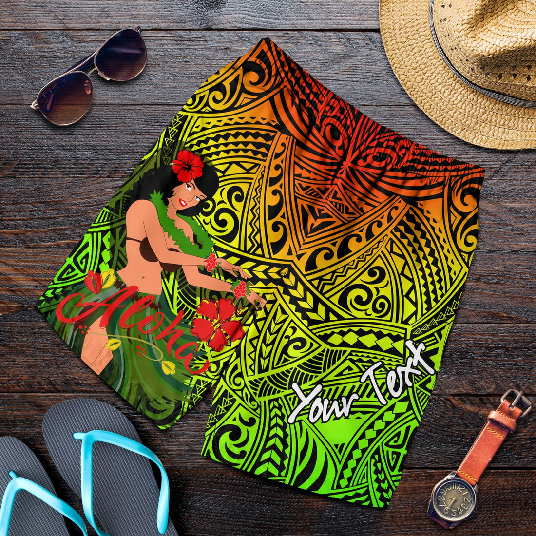 Custom Personalised Hawaii Hula Girl Reggae Men Short LT2