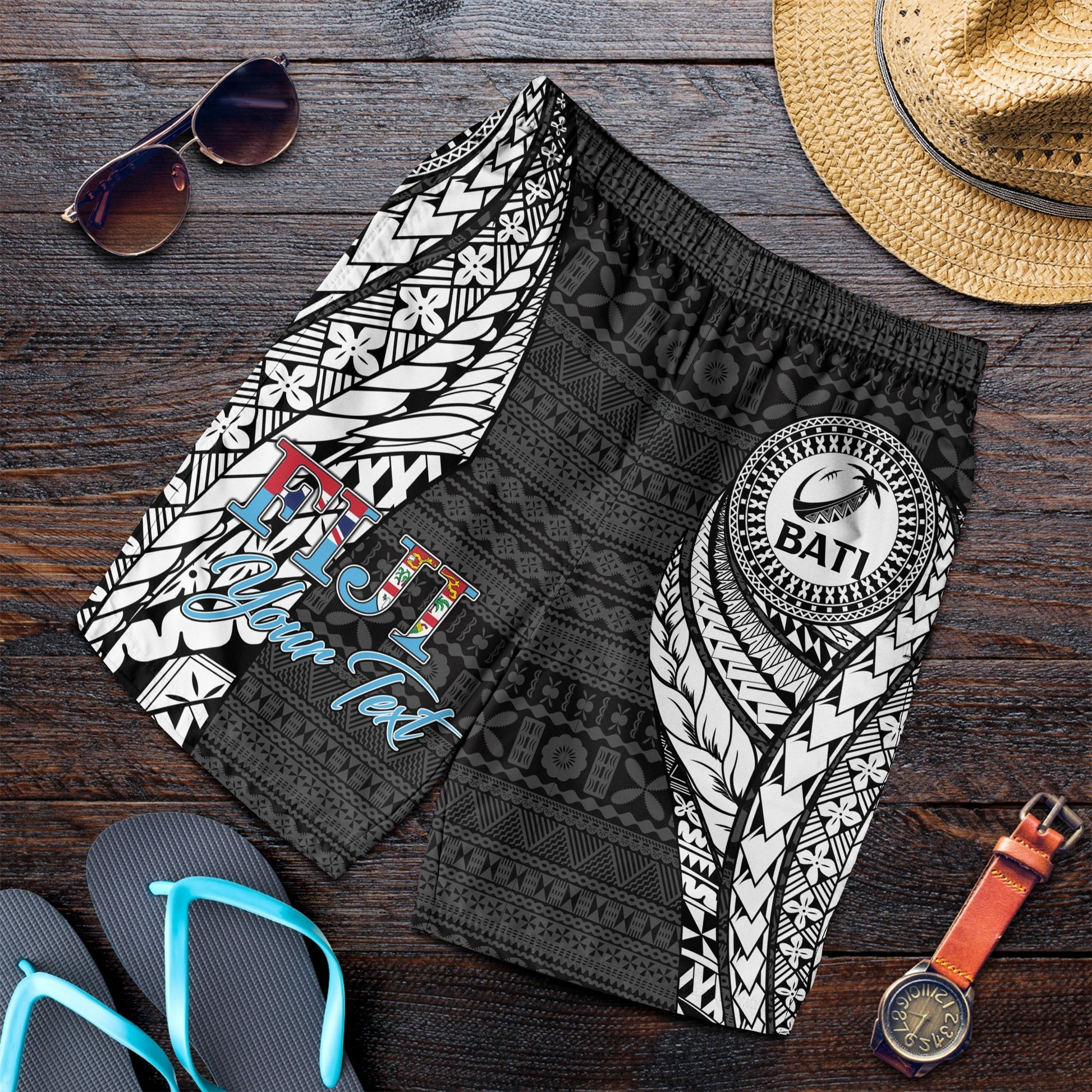 Custom Personalised Fiji Rugby Bati Tapa Pattern Men Short LT2