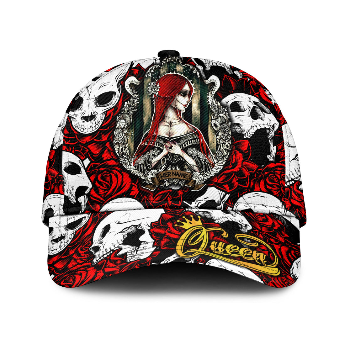 (Custom Personalised) Skull Rose Queen - Death Cannot Divide Us Cap - LT2