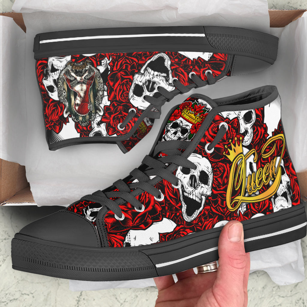 (Custom Personalised) Skull Rose Queen - Death Cannot Divide Us High Top Canvas Shoes - LT2
