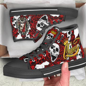 (Custom Personalised) Skull Rose Queen - Death Cannot Divide Us High Top Canvas Shoes - LT2