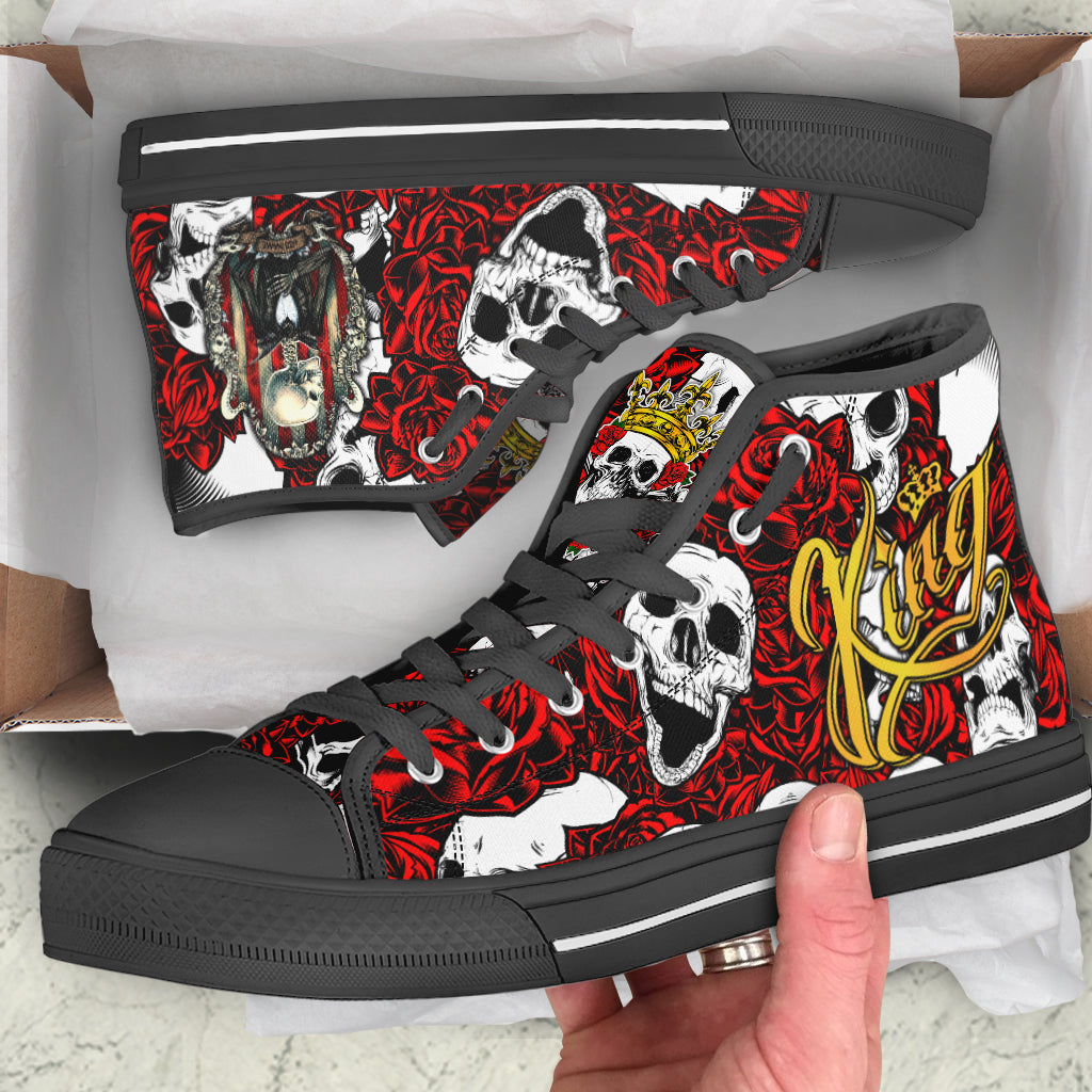 (Custom Personalised) Skull Rose King - Death Cannot Divide Us High Top Canvas Shoes - LT2