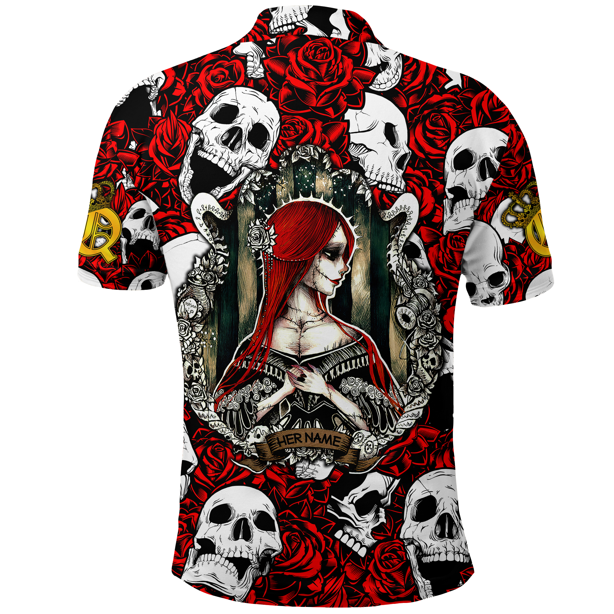 Custom Skull Rose Queen Death Cannot Divide Us Polo Shirt LT2