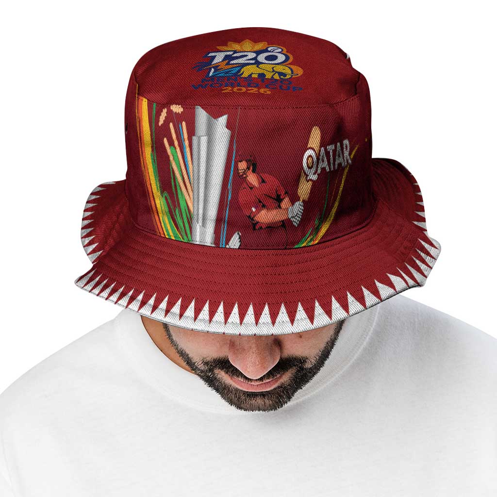 Custom Cricket Qatar East Asia-Pacific Bucket Hat Qatar Boundary to Victory LT9