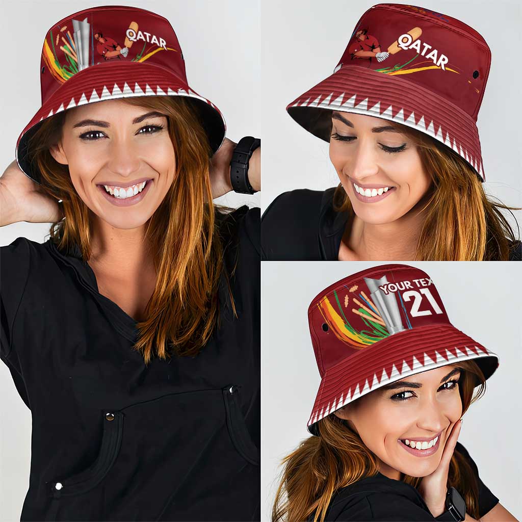 Custom Cricket Qatar East Asia-Pacific Bucket Hat Qatar Boundary to Victory LT9