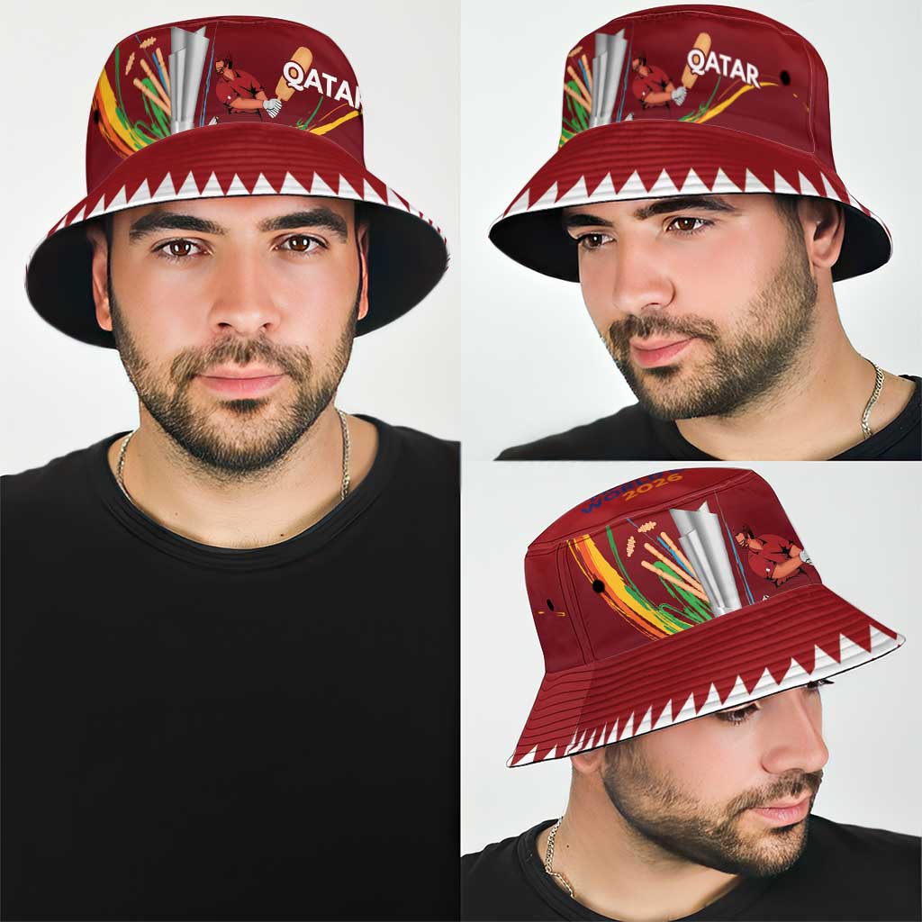 Custom Cricket Qatar East Asia-Pacific Bucket Hat Qatar Boundary to Victory LT9