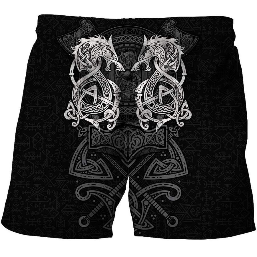 Viking Clothing White Fenrir Viking Wolf Tattoo Shorts RLT12