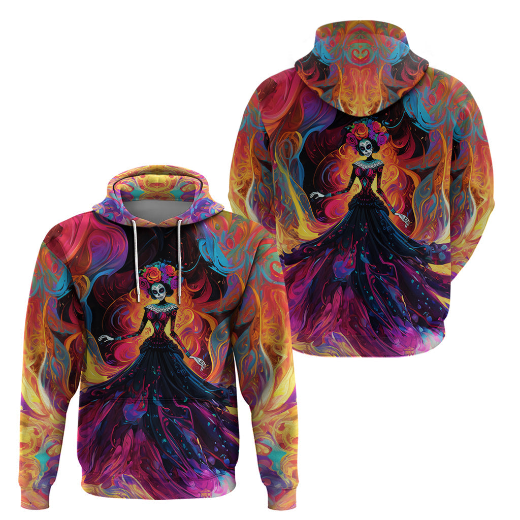 Day of Dead Lady Hoodie Sugar Skull Flame Lady DT01