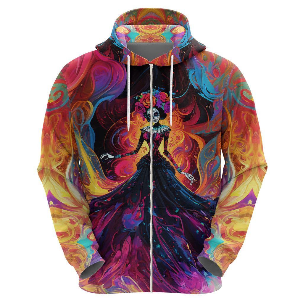 Day of Dead Lady Hoodie Sugar Skull Flame Lady DT01