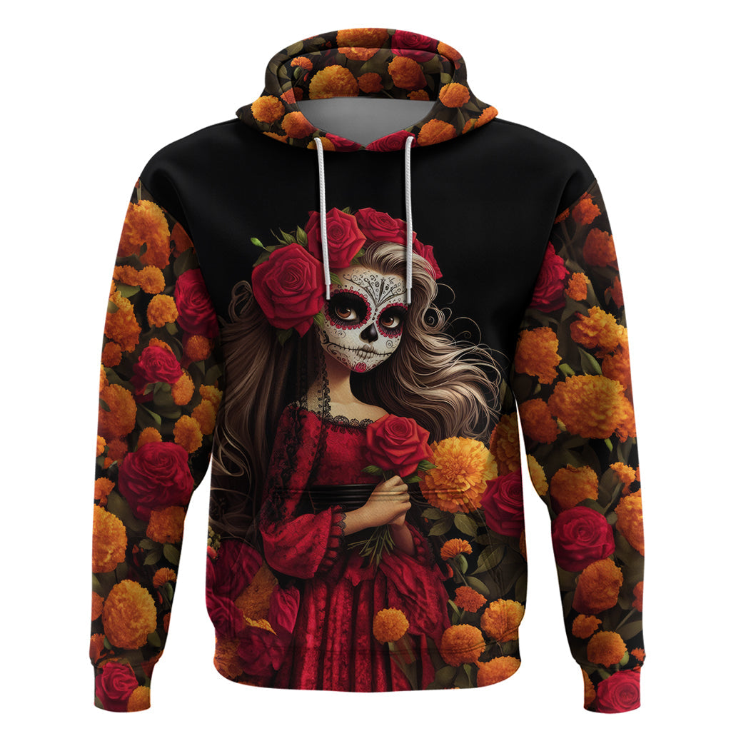 Day of Dead Girl Hoodie Sugar Skull Girl Rose And Marigold DT01