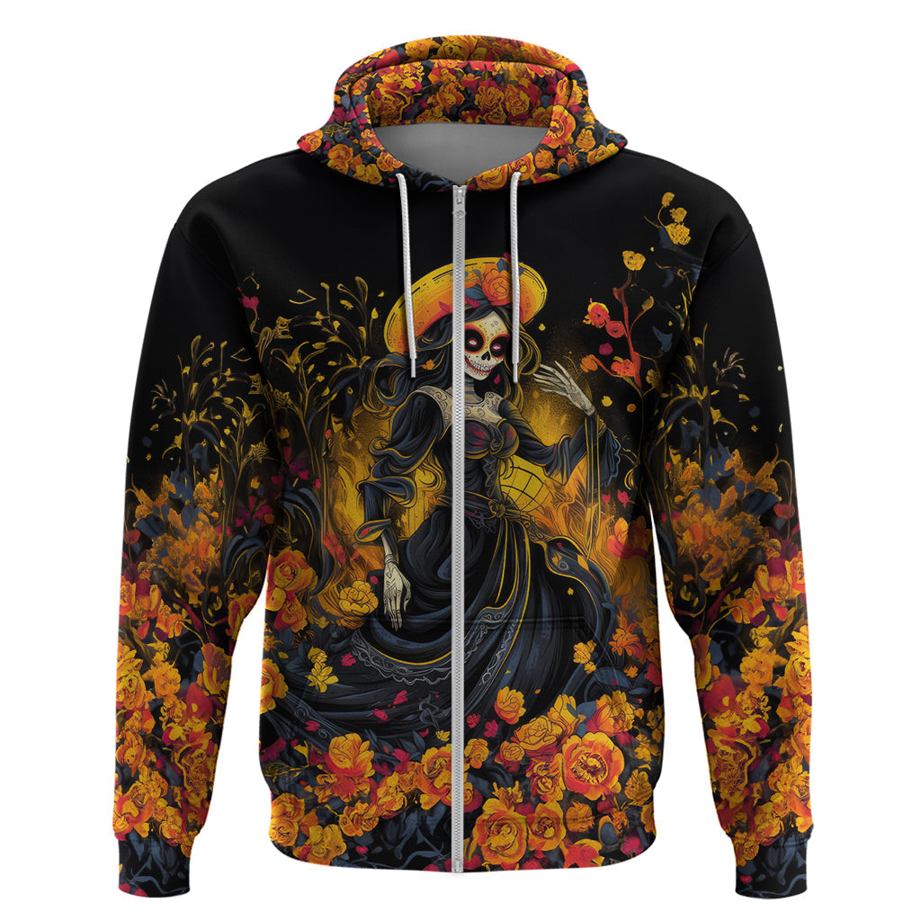 Day of Dead Lady Hoodie Sugar Skull Field Marigold Lady DT01