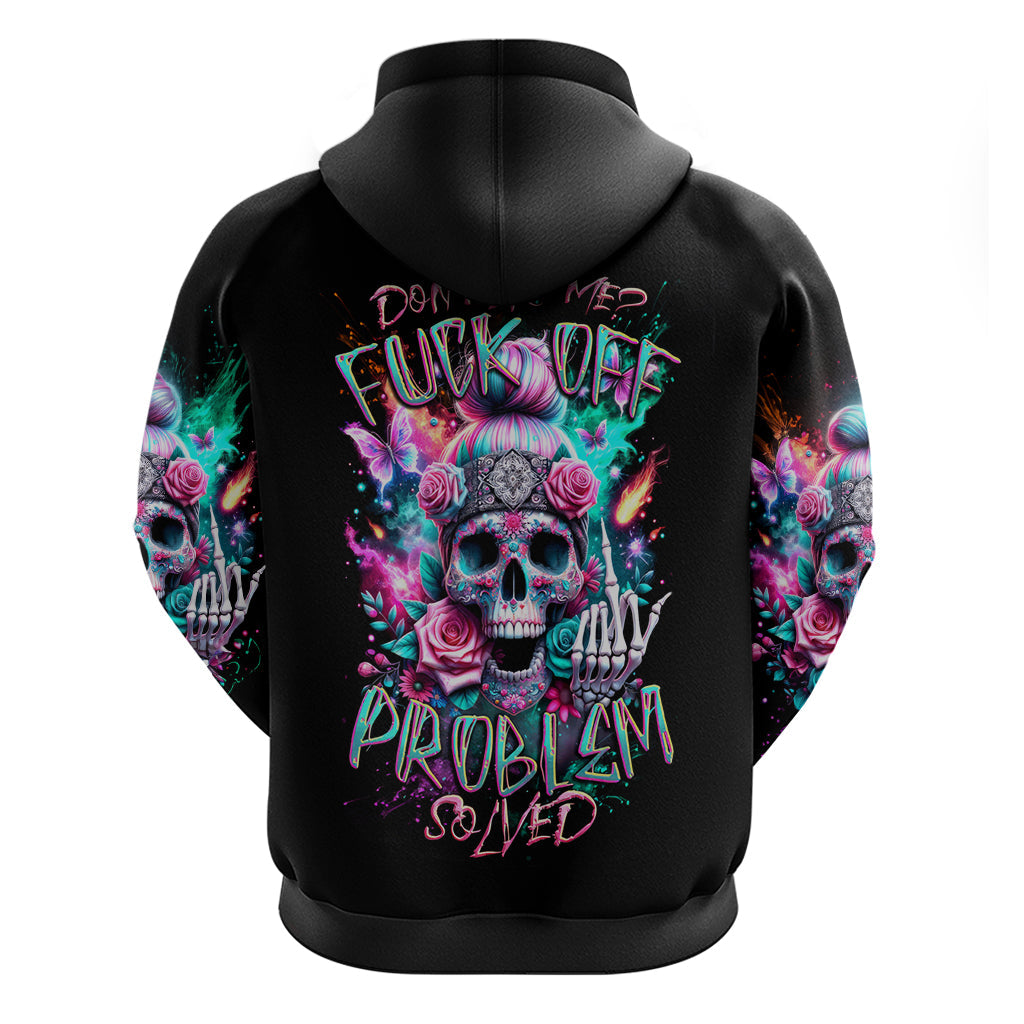 Rose Skull Hoodie Fuck Off Problem Solved DT01