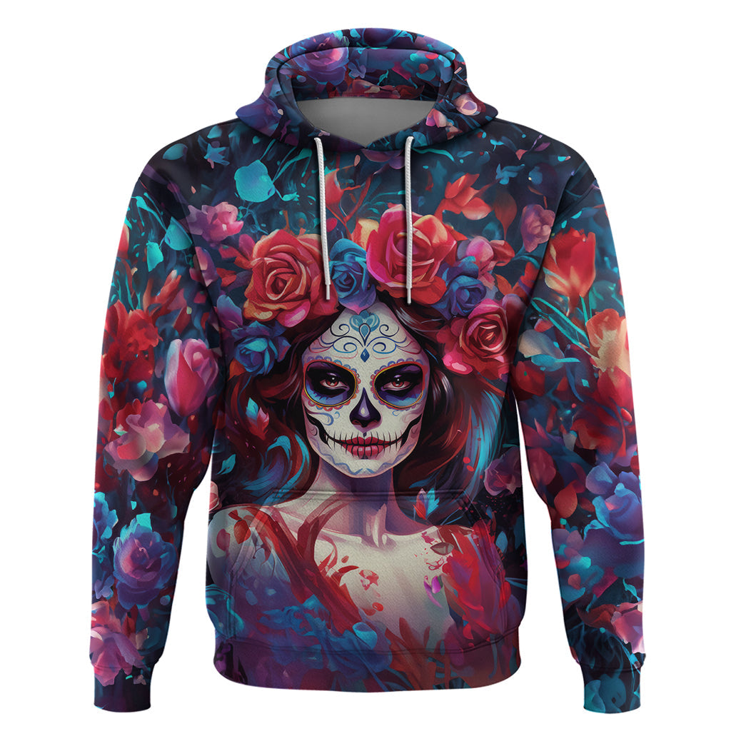 Day of Dead Lady Hoodie Sugar Skull Field Rose Lady DT01