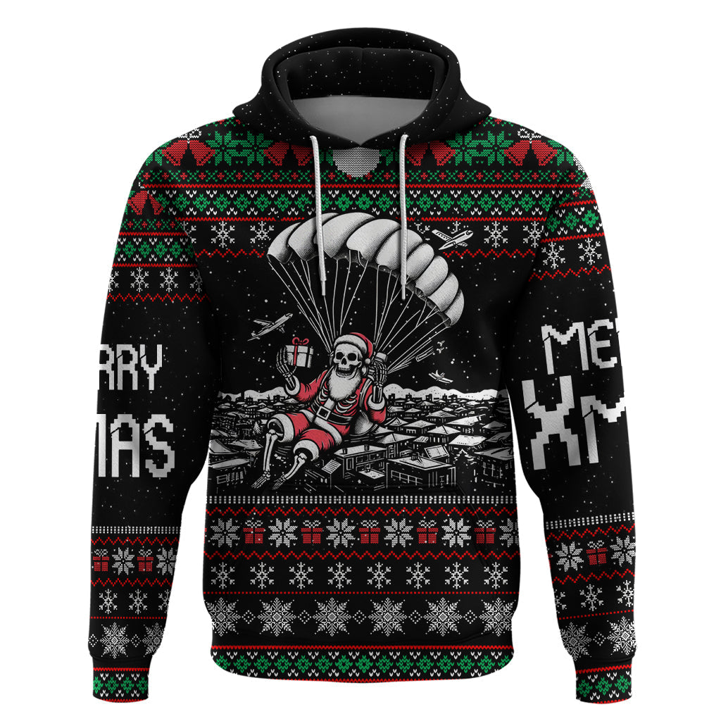 Christmas Skull Hoodie Santa Skull Jumps In Parachute DT01
