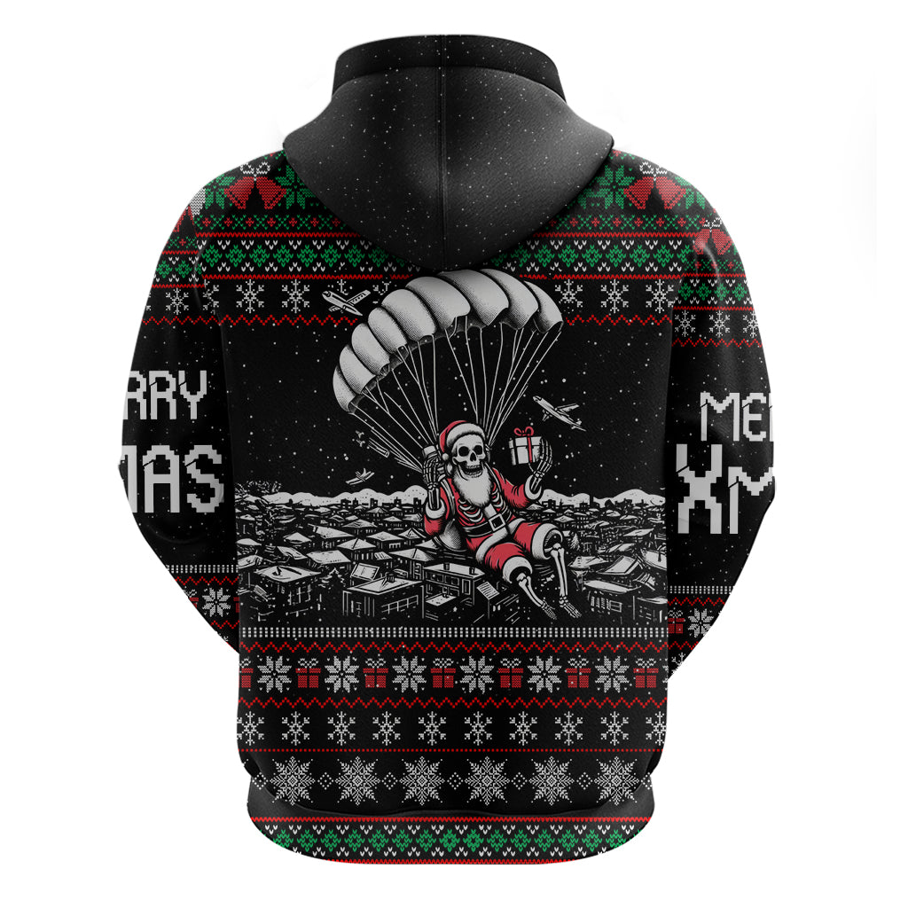 Christmas Skull Hoodie Santa Skull Jumps In Parachute DT01